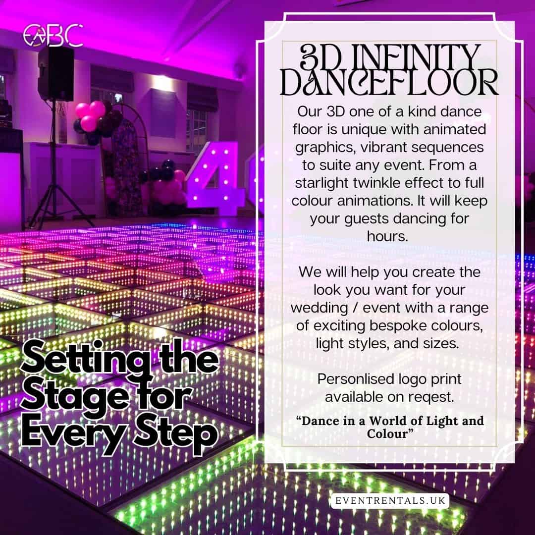 Quality 3D infinity dancefloor setup to ensure maximum enjoyable and spectacular experience