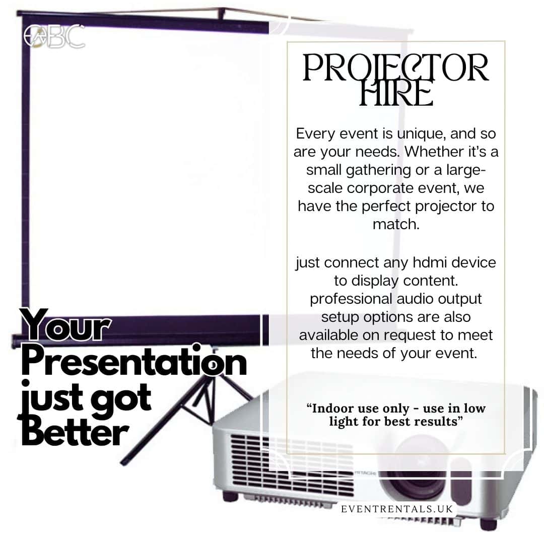 Our Projector and Screen offers the ultimate event styling and entertainment experience